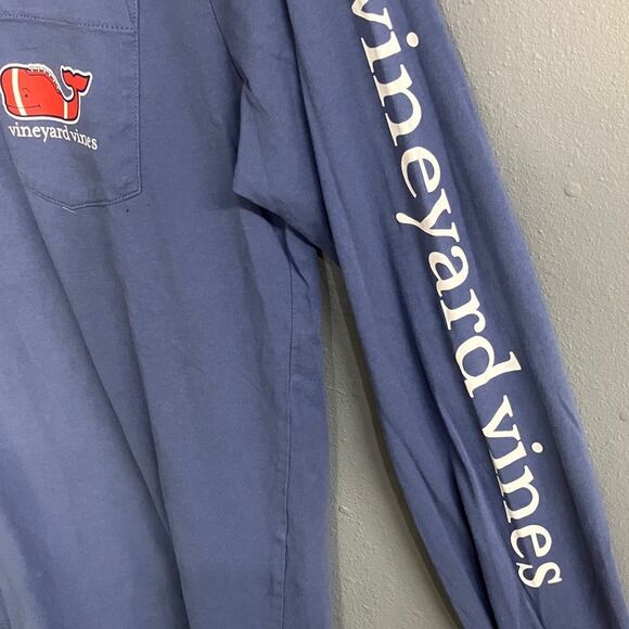 Vineyard Vines Men's Classic Blue Long Sleeve Tee Football Theme XS #711 - Picture 3 of 6